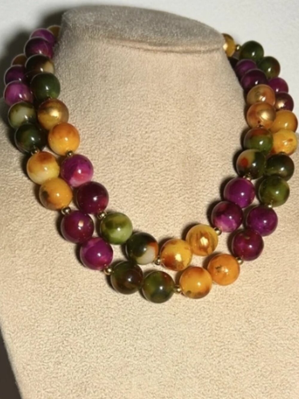 Vintage Chunky Marbled Bead Double-Wrap Statement Necklace